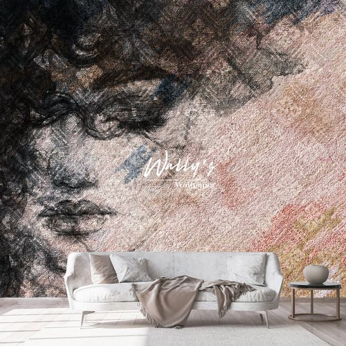 Papier peint contemporain - IKAT GIRL  - Wally's - à motif / gris / rose