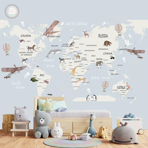 Papier peint contemporain - KIDS  - Wally's - carte / bleu / rose