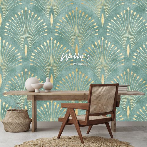Papier peint contemporain - LOTUS DECO  - Wally's - à rayures / vert / beige
