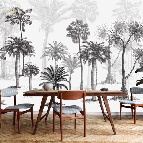 Papier peint contemporain - PALM GARDEN  - Wally's - à motif nature / gris / sable