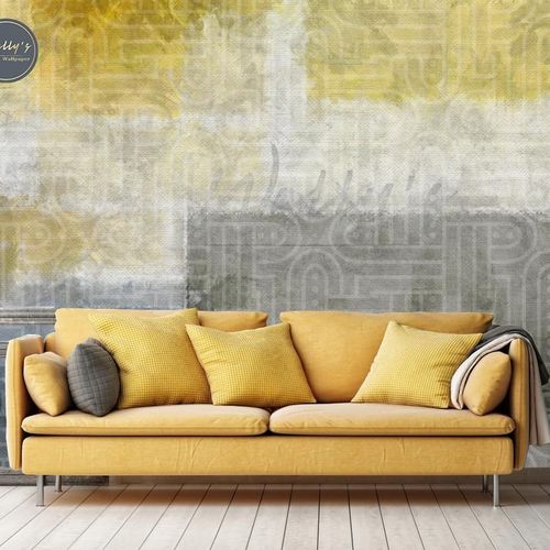 Papier peint contemporain - ROUGH  - Wally's - à motif / gris / jaune