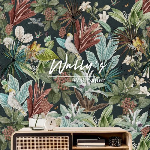 Papier peint contemporain - VINTAGE PARROT  - Wally's - à motif nature / gris / vert
