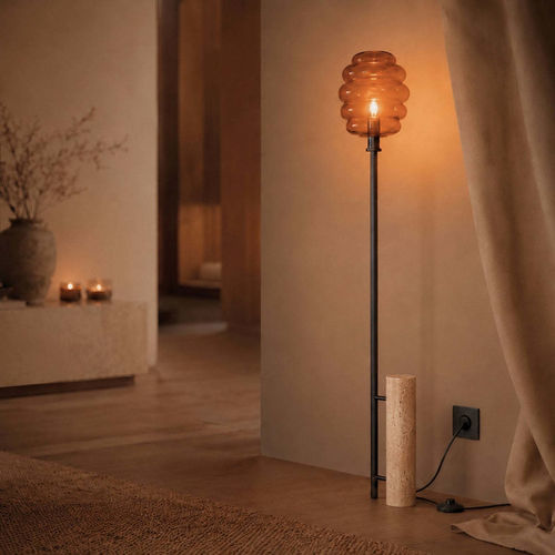 Lampe de sol - ECHOS - s.LUCE - en métal / en verre / en travertin