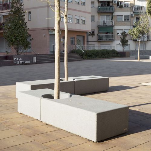 Banc public contemporain - ROSAL STONES - en pierre / avec jardinière intégrée