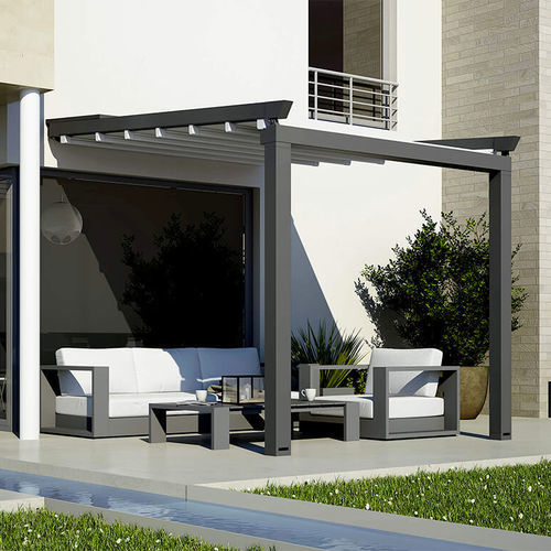 Pergola adossée - Stylex leaning - AMA sun protection industries - en aluminium thermolaqué / couverture coulissante en toile PVC / motorisée