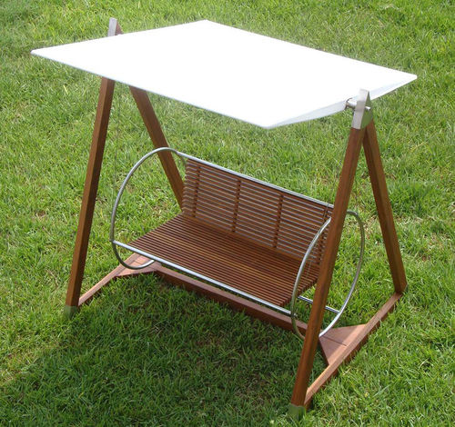 Balancelle de jardin en tissu acrylique - QUADRANT  - Beltempo USA - en teck / en acier inoxydable / autoportante