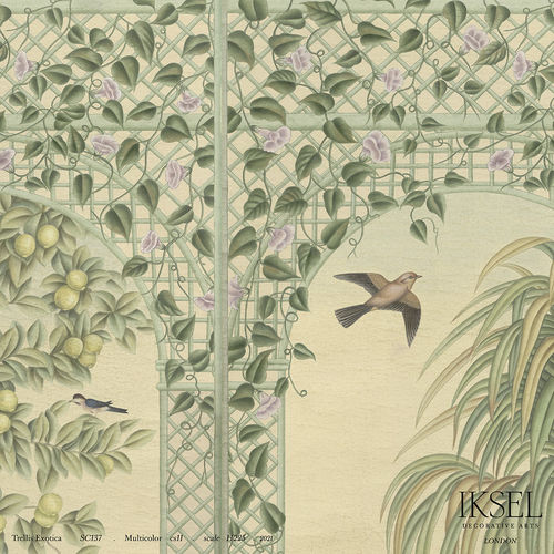 Papier peint contemporain - SC137 Trellis Exotica - Iksel Decorative Arts - en fibre de verre / en vinyle / à motif nature