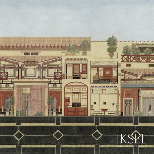 Papier peint contemporain - SC148 Roman Villa Original - Iksel Decorative Arts - panoramique / à motif géométrique / motif urbain