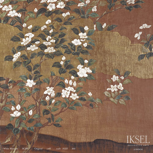 Papier peint contemporain - SC116 White Blossom Original - Iksel Decorative Arts - à motif nature / à motif floral / marron