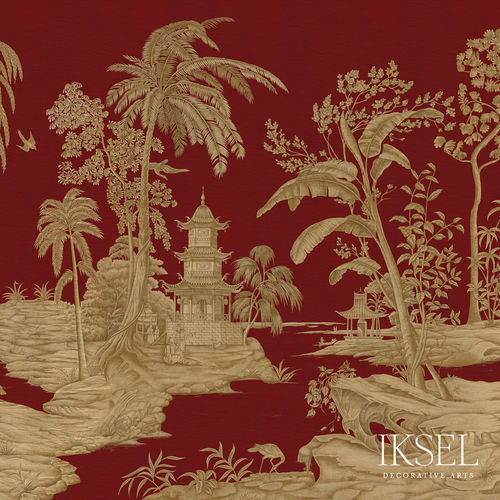 Papier peint contemporain - SC103 EXOTIC CHINOISERIE - Iksel Decorative Arts - en fibre de verre / en vinyle / à motif floral