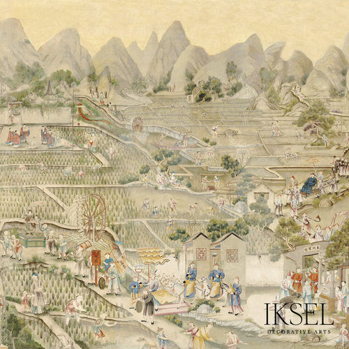 Papier peint contemporain - SC123 Governor's Visit Light-Ivory - Iksel Decorative Arts - panoramique / motif urbain / chinoiserie
