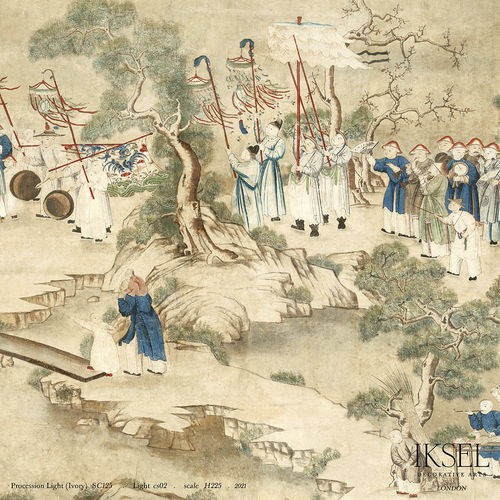 Papier peint contemporain - SC125 Procession Light-Ivory - Iksel Decorative Arts - panoramique / à motif géométrique / motif urbain
