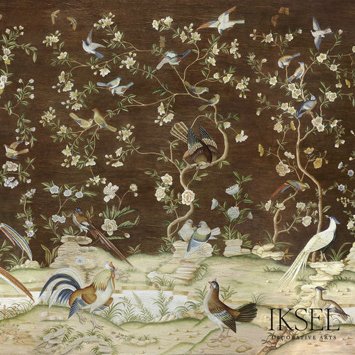 Papier peint contemporain - SC147 DUTCH TREE OF LIFE - Iksel Decorative Arts - en fibre de verre / en vinyle / à motif floral