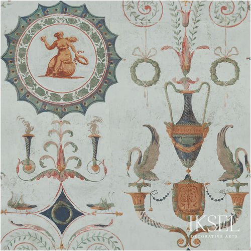 Papier peint contemporain - RW410 Directoire Medallions - Iksel Decorative Arts - en fibre de verre / en vinyle / en PVC