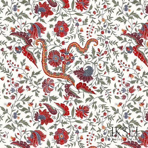 Papier peint contemporain - RW306 Indienne cr52 Red - Iksel Decorative Arts - en fibre de verre / en vinyle / en PVC
