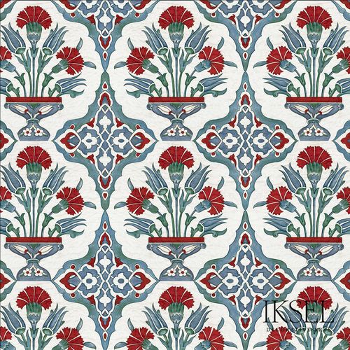 Papier peint classique - RW108 IZNIK CARNATION BOUQUET - Iksel Decorative Arts - en fibre de verre / en vinyle / à motif géométrique