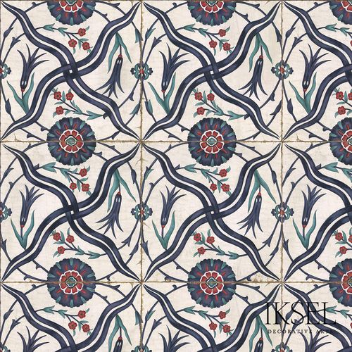 Papier peint contemporain - IZNIK CHARPI RW101 - Iksel Decorative Arts - en fibre de verre / en vinyle / à motif géométrique