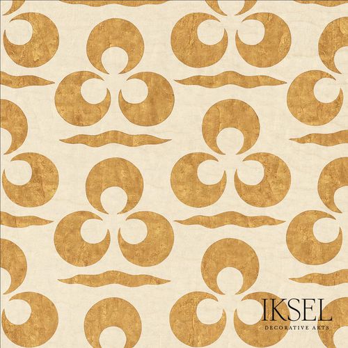 Papier peint contemporain - IZNIK CHINTAMANI AND CRESCENT CR44 CREAM GOLD RW111 - Iksel Decorative Arts - en fibre de verre / en vinyle / motif à vagues