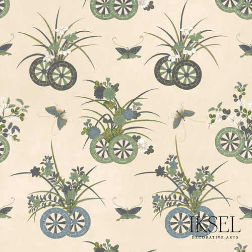Papier peint contemporain - RW608 Japanese Chariots - Iksel Decorative Arts - en fibre de verre / en vinyle / à motif nature