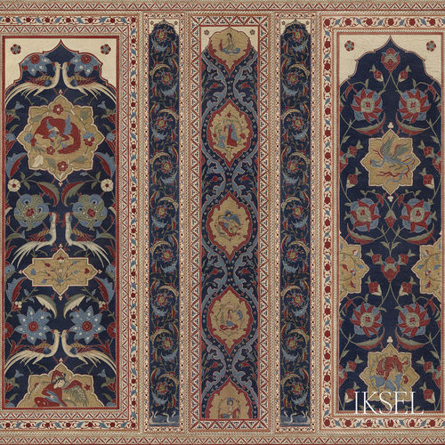 Papier peint contemporain - AR202 Aleppo Blue - Iksel Decorative Arts - en fibre de verre / en vinyle / à fleurs
