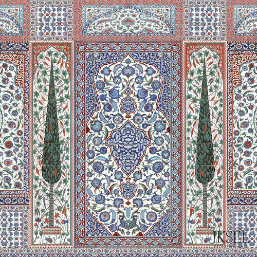 Papier peint contemporain - AR101 Iznik cs01 Original - Iksel Decorative Arts - en fibre de verre / en vinyle / à motif nature