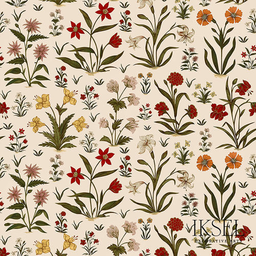 Papier peint contemporain - RW315 Mogul Flowers - Iksel Decorative Arts - en vinyle / en fibre de verre / à motif nature