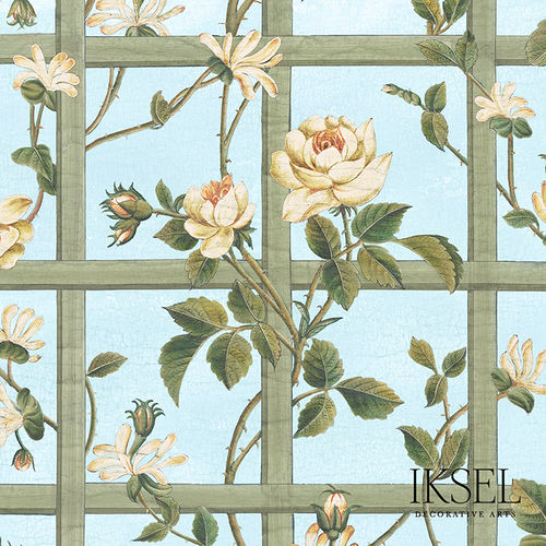 Papier peint contemporain - RW416 Rose Trellis - Iksel Decorative Arts - en vinyle / en fibre de verre / à motif nature