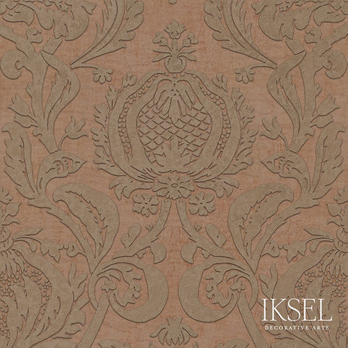 Papier peint contemporain - RW402 Pomegranate Damask - Iksel Decorative Arts - en vinyle / en fibre de verre / à motif nature