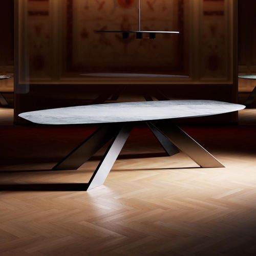 Table contemporaine - ROCK  - TERZADIMENSIONE - en verre / en grès cérame / avec piètement en acier