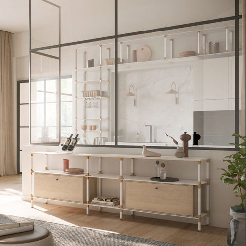 Buffet contemporain - S.3.900.2.2.AZ.00.1 - tRACK by Kesseböhmer GmbH - en placage de bois / en MDF laqué / en acier à revêtement par poudre