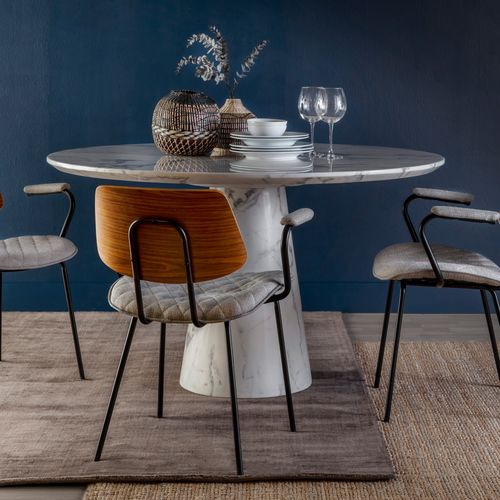 Table à manger contemporaine - CORE - CAMINO A CASA - en marbre / avec piètement en fer / ronde