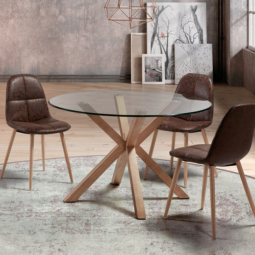 Table à manger contemporaine - IDOL - CAMINO A CASA - en verre trempé / avec piètement en frêne / ronde