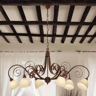 Lustre classique - 1750/6 - LAM Export - en verre / en acier / 6 ampoules