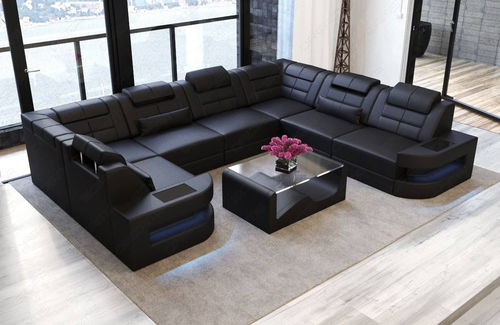 Canapé modulable - Como U - Sofa dreams - contemporain / en cuir / avec repose-tête