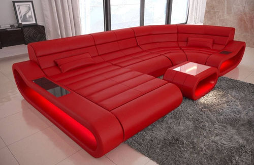 Canapé modulable - Concept U - Sofa dreams - contemporain / en cuir / avec repose-pieds