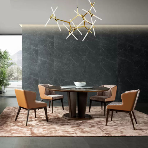 Ensemble table et chaises contemporain - L12 - Zhongshan Four Seas Furniture MFG. Ltd. - d'intérieur / en placage de bois / rond