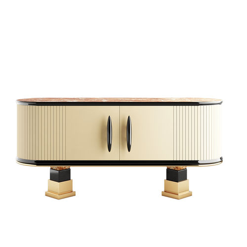Buffet contemporain - BABAR - Hommés Studio - en bois laqué / en acier inoxydable poli / en marbre