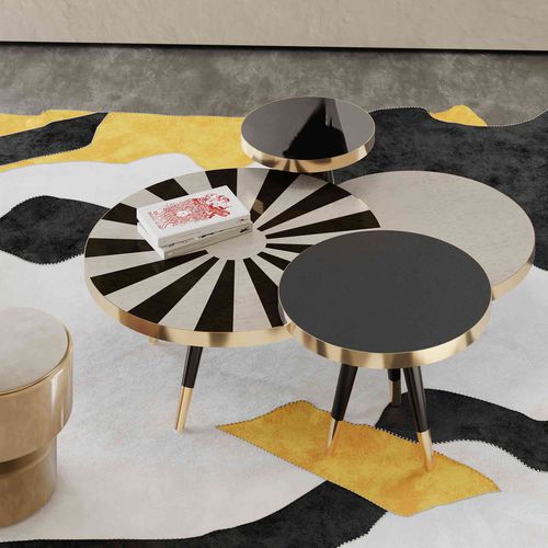 Table d'appoint contemporaine - ARCADIA  - Hommés Studio - plaquée bois / en verre laqué / en cuir