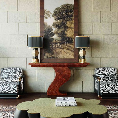 Console contemporaine - PLUME  - Hommés Studio - en marbre / avec piètement en plaqué bois / rectangulaire