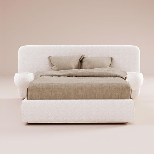 Lit double - LINAH - Emmel-Furniture - contemporain / tapissé / avec tête de lit tapissée