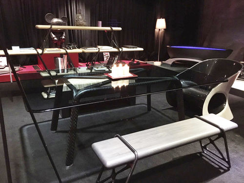 Table à manger contemporaine - LEGGERA - ALVARAE Design Studio - en verre / avec piètement en aluminium / rectangulaire