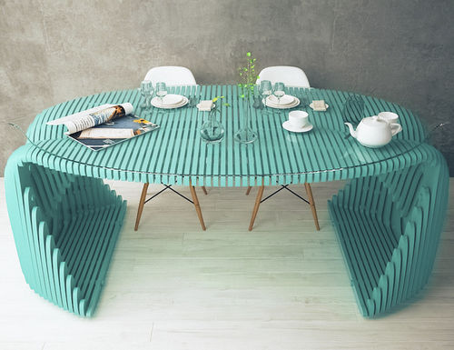 Table à manger design original - Selesta - MyWoodream - en verre / avec piètement en bois / ovale