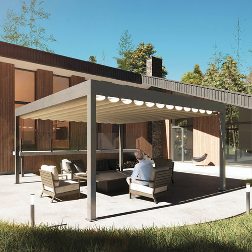 Pergola autoportée - PLUS - Motorline Professional - en aluminium / en tissu / couverture coulissante en toile PVC