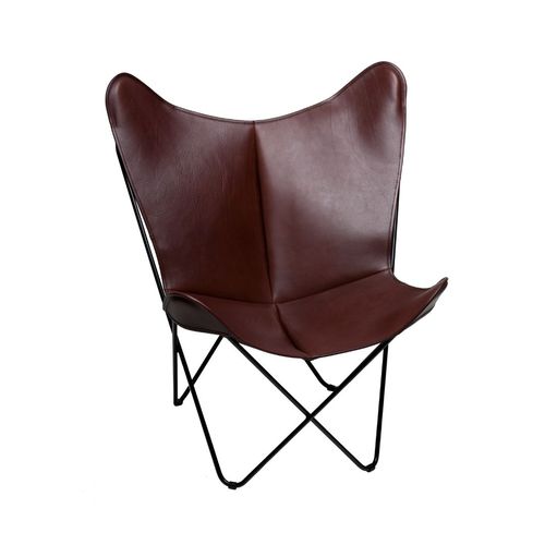 Chaise design original - BKF SOFT DARK BROWN WAXED - Butterfly Original - d'intérieur / en cuir / avec piètement en acier