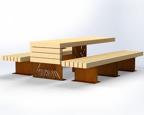 Table de pique-nique contemporaine - Origine - URBAN TENDANCES - en bois / avec piètement en acier COR-TEN® / rectangulaire