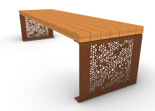 Banc public contemporain - Mosaïque - URBAN TENDANCES - en bois / en acier COR-TEN® / sans dossier