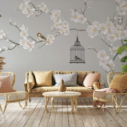 Papier peint contemporain - romantique arbre en floraison - MuralConcept - en textile non-tissé / à motif floral / multicolore