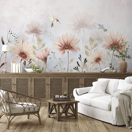 Papier peint contemporain - bucoliques & colibri - MuralConcept - en textile non-tissé / à motif floral / panoramique
