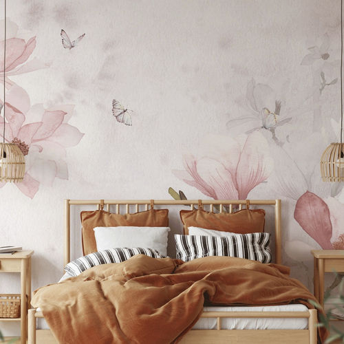 Papier peint contemporain - aquarelle magnolia - MuralConcept - en textile non-tissé / à motif floral / panoramique
