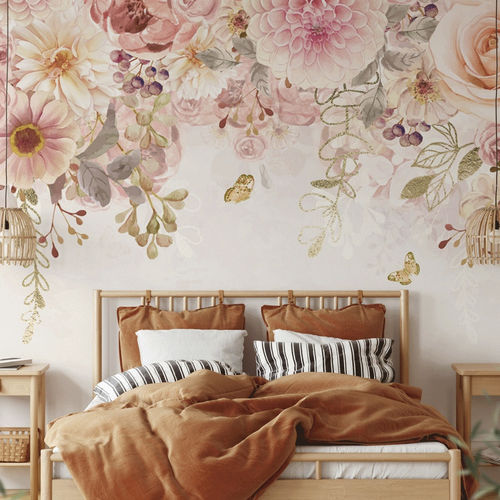 Papier peint contemporain - Mademoiselle  - MuralConcept - en textile non-tissé / à motif floral / multicolore
